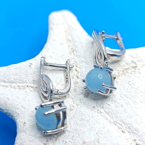 Natural Aquamarine 7mm 14K White Gold on 925 Sterling Silver Earrings - Picture 1 of 6